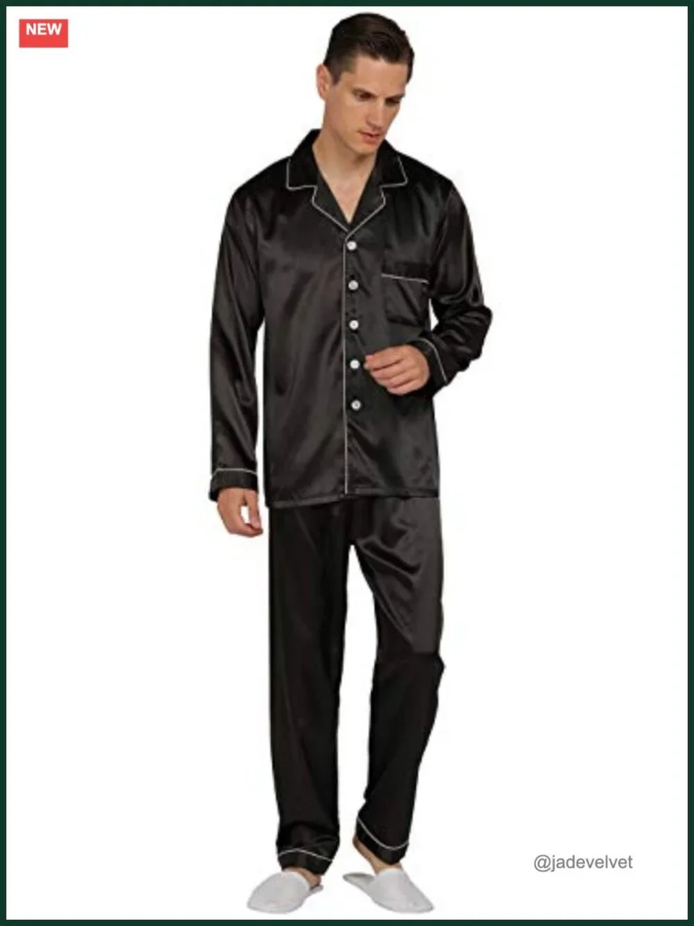Men's Satin Pajama Set Short Sleeve Long Pants Sleepwear Loungewear Button Down